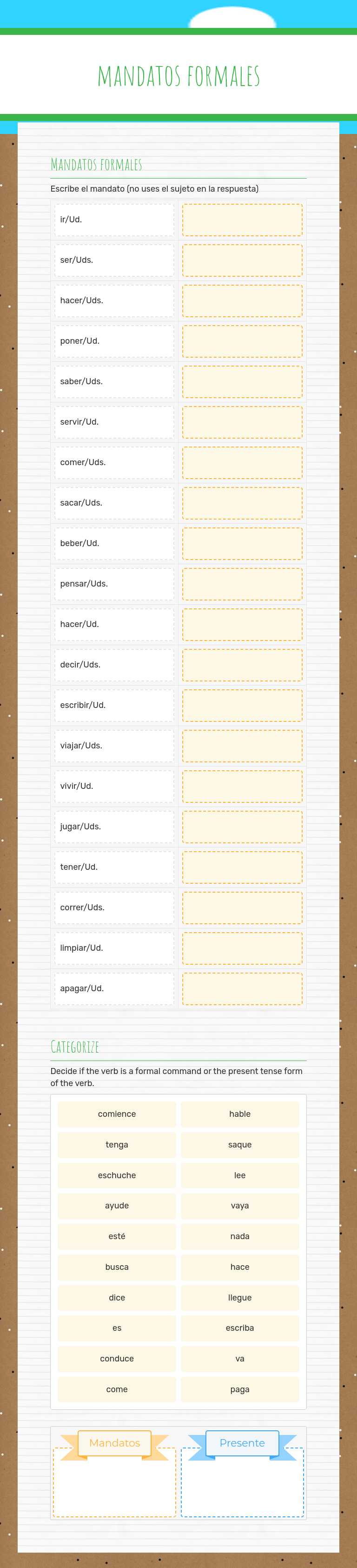 mandatos formales worksheet preview image