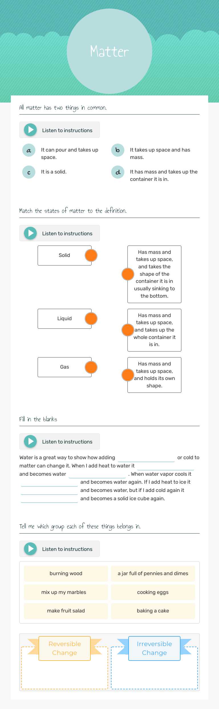 Matter worksheet preview image