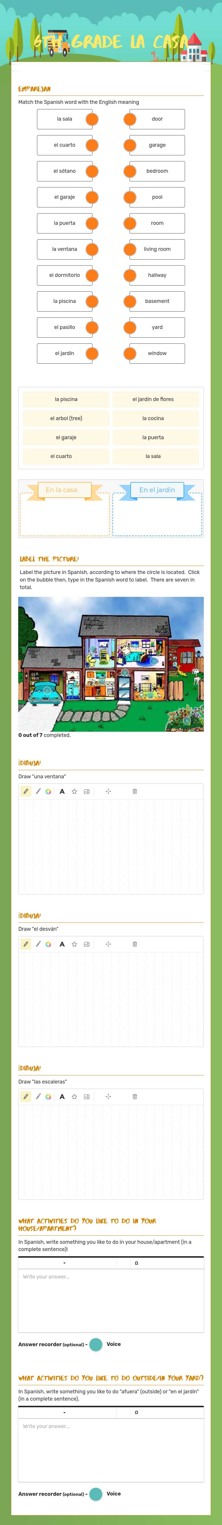 6th Grade La Casa worksheet preview image