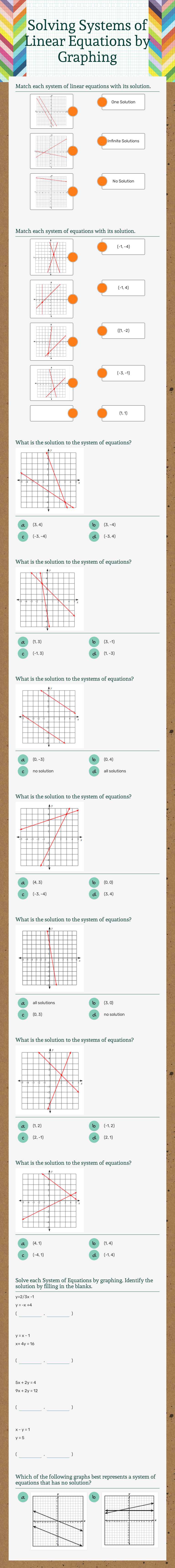 Solving Systems of Linear Equations by Graphing worksheet preview image