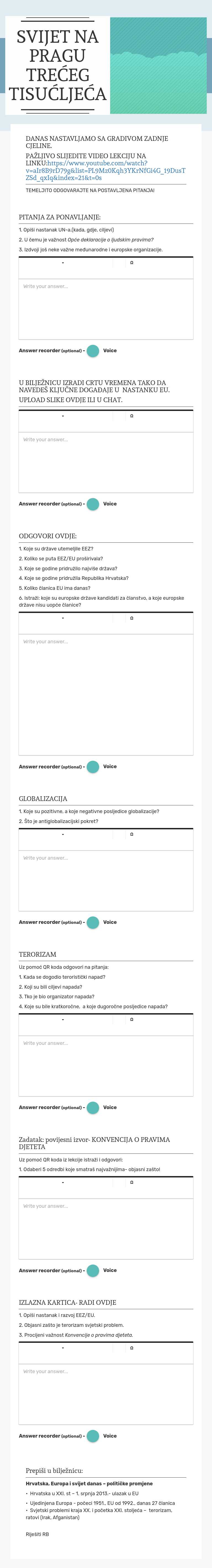 SVIJET NA PRAGU TREĆEG TISUĆLJEĆA worksheet preview image