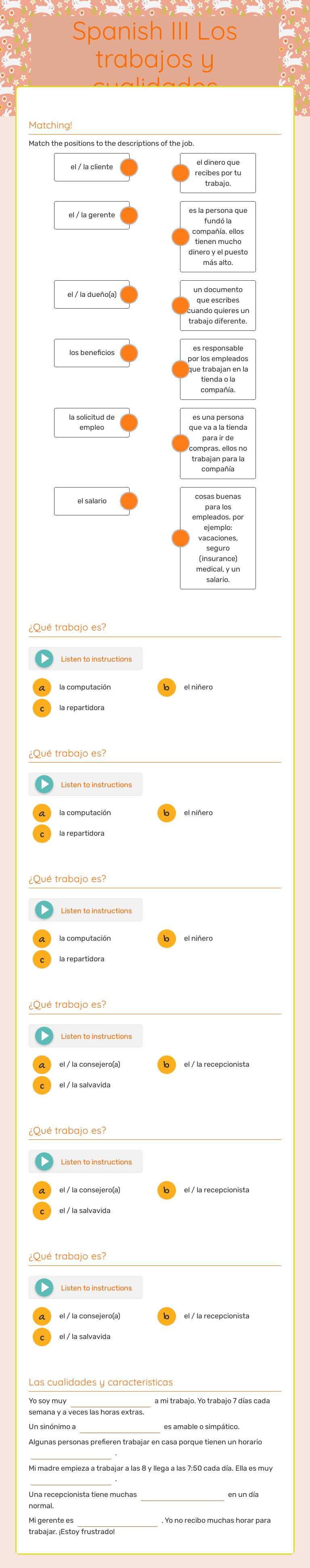 Spanish III
Los trabajos y cualidades worksheet preview image