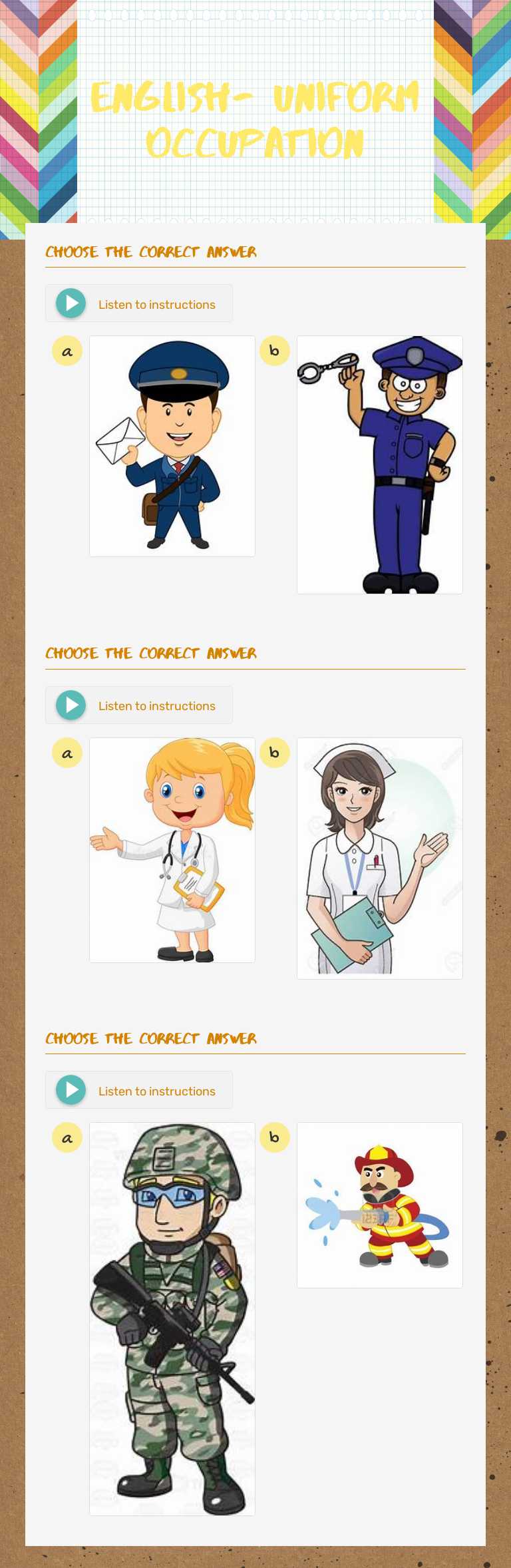 English- Uniform occupation worksheet preview image