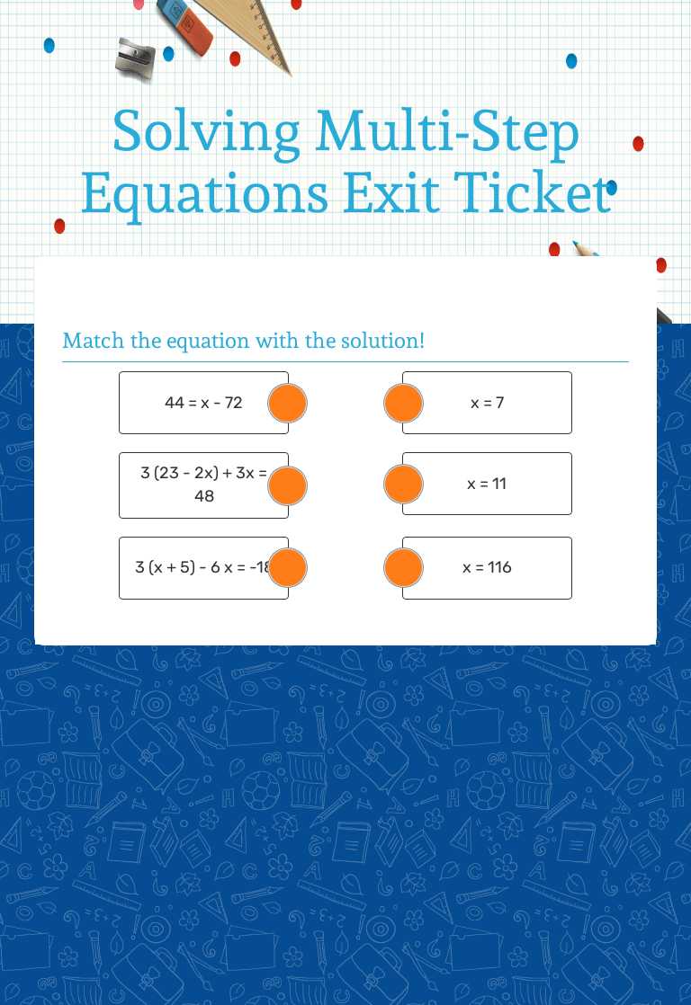 Solving Multi-Step Equations Exit Ticket worksheet preview image