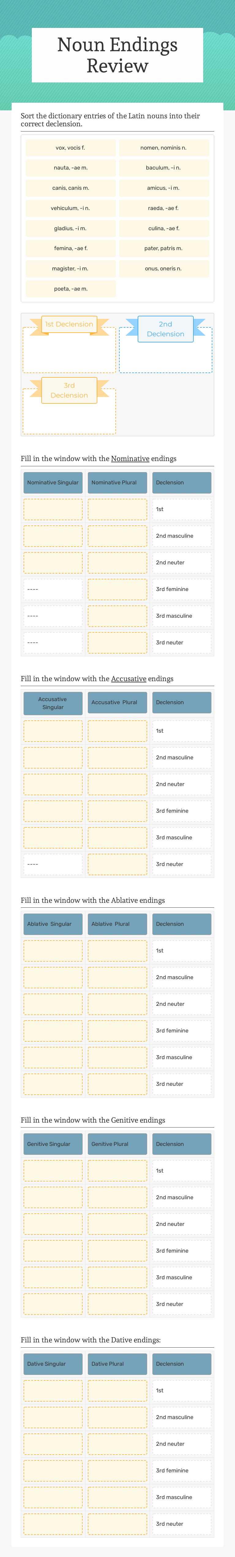 Noun Endings Review worksheet preview image