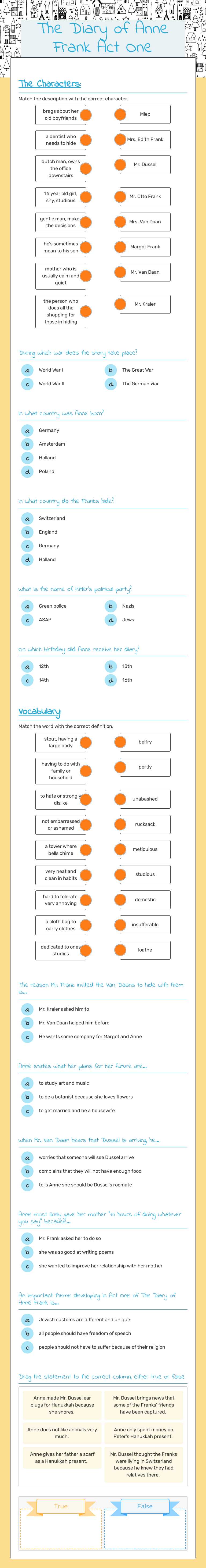 The Diary of Anne Frank Act One Grade 8 worksheet preview