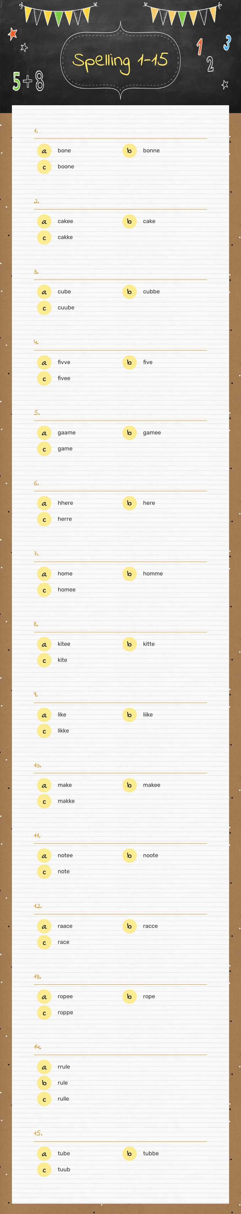 Spelling 1-15 worksheet preview image