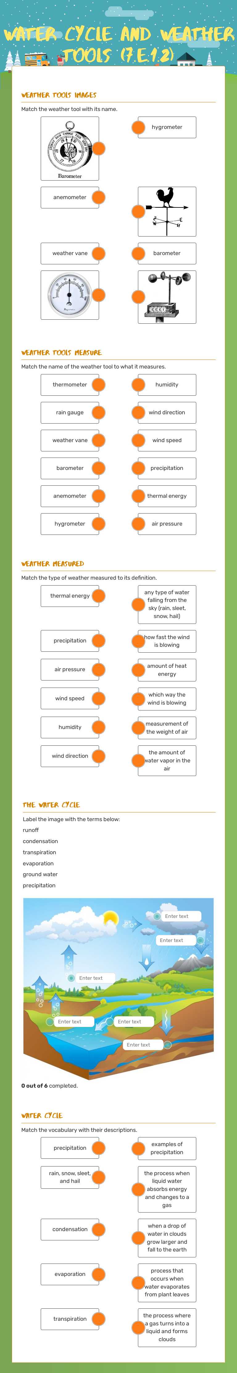 water cycle and weather tools (7.e.1.2) worksheet preview image