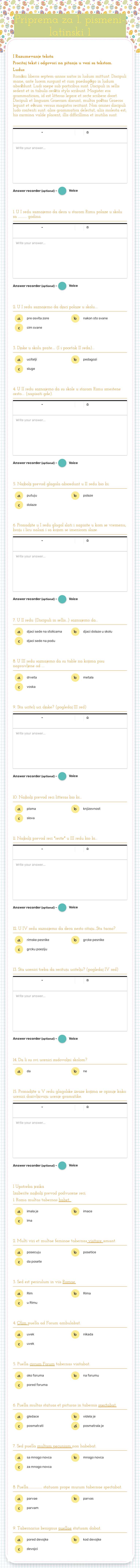 Priprema za 1. pismeni- latinski 1 worksheet preview image