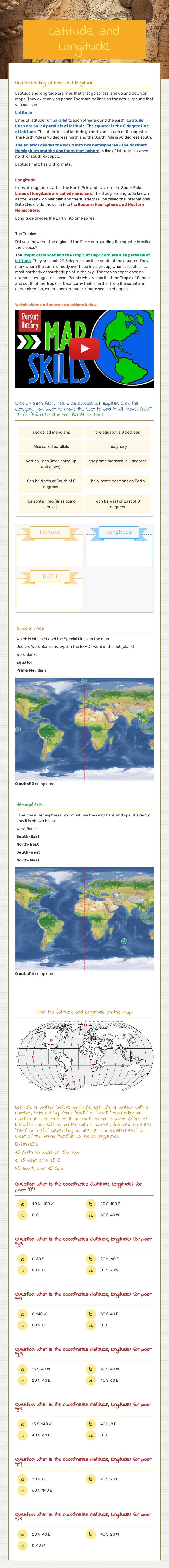 Latitude and Longitude Grade 9 worksheet preview