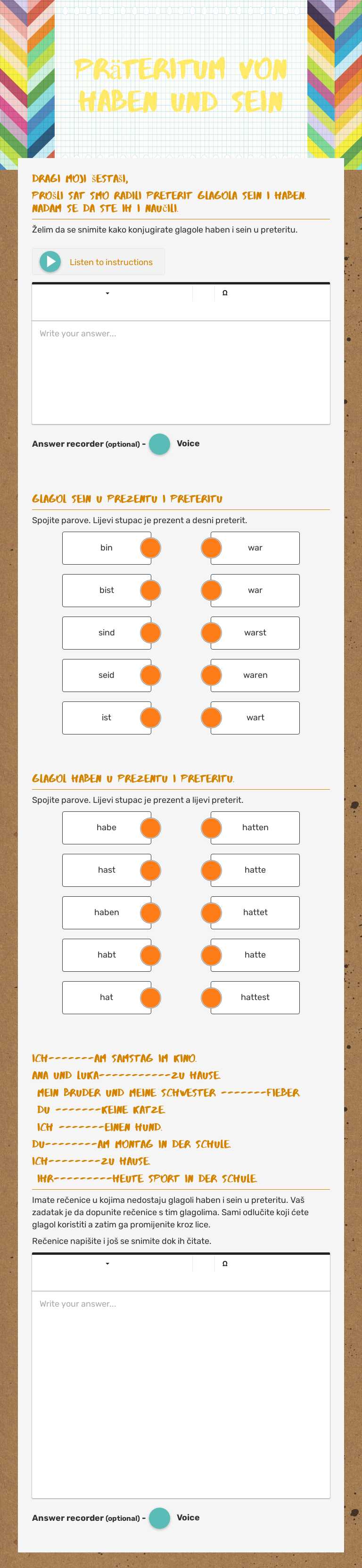 Präteritum von haben und sein worksheet preview image