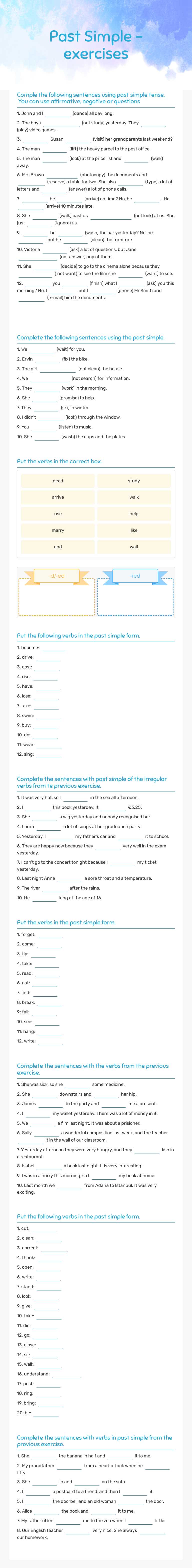 Past Simple - exercises Grade 9 worksheet preview