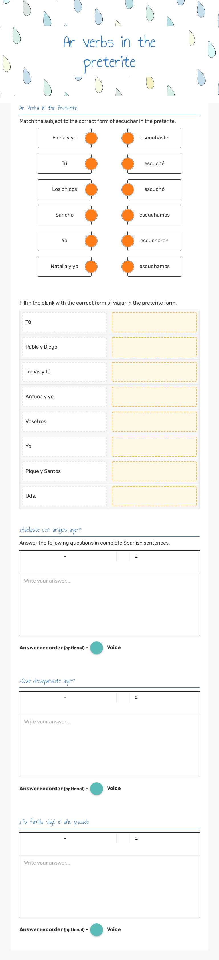 Ar verbs in the preterite Grade 8 worksheet preview
