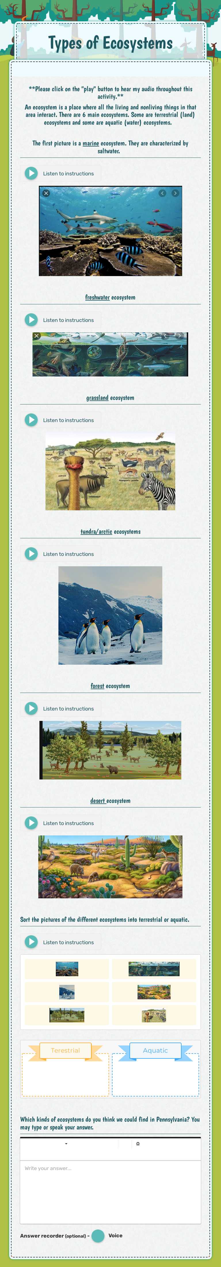 Types of Ecosystems Grade 2 worksheet preview