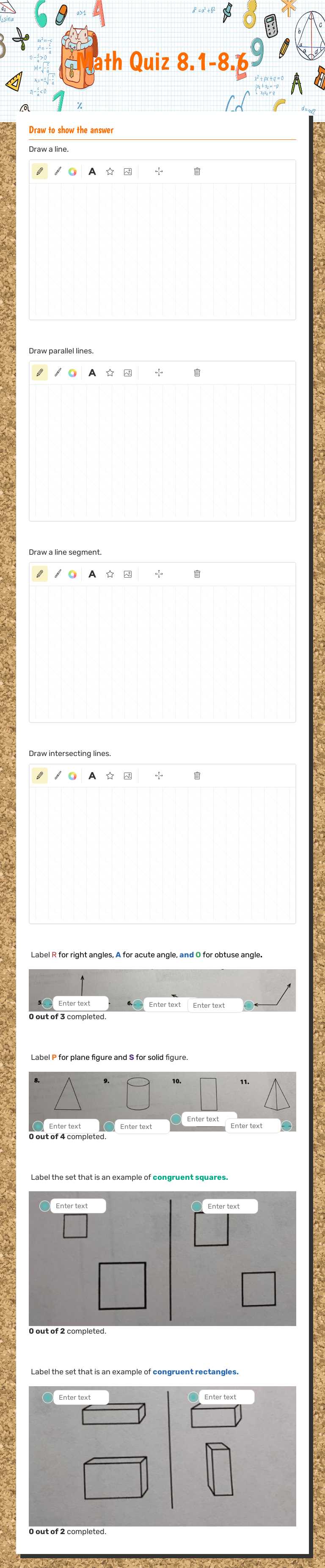 Math Quiz 8.1-8.6 worksheet preview image
