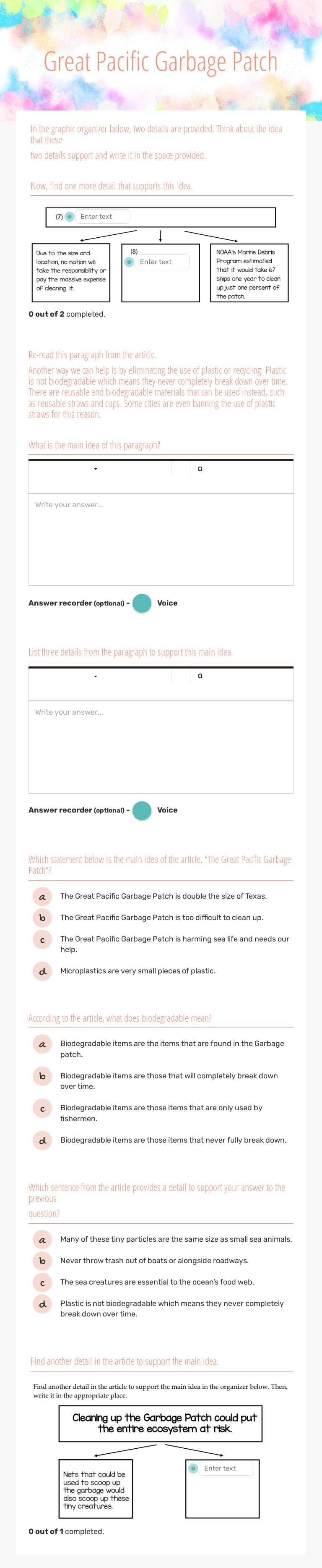Great Pacific Garbage Patch worksheet preview image
