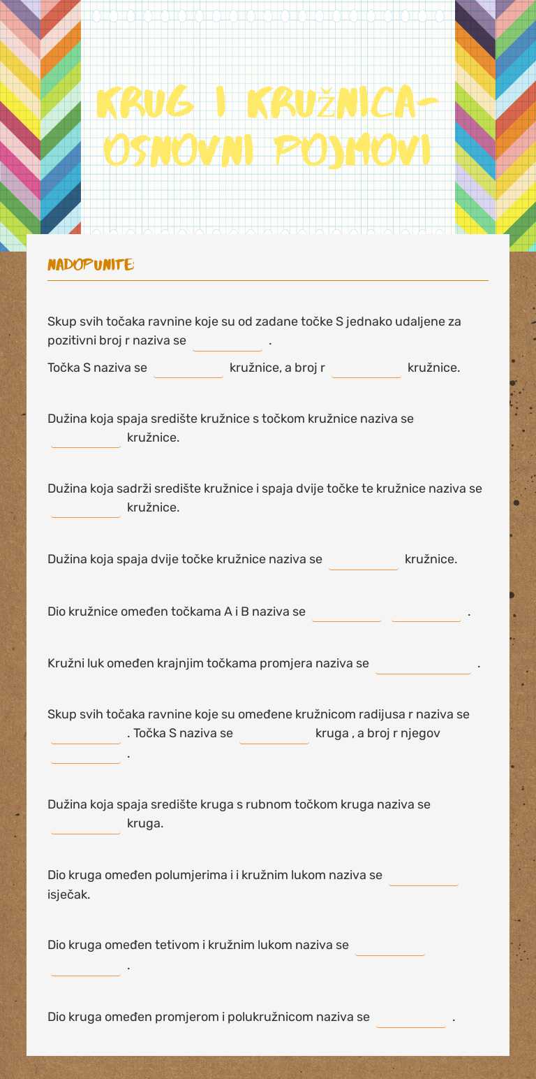 Krug i kružnica-osnovni pojmovi worksheet preview image