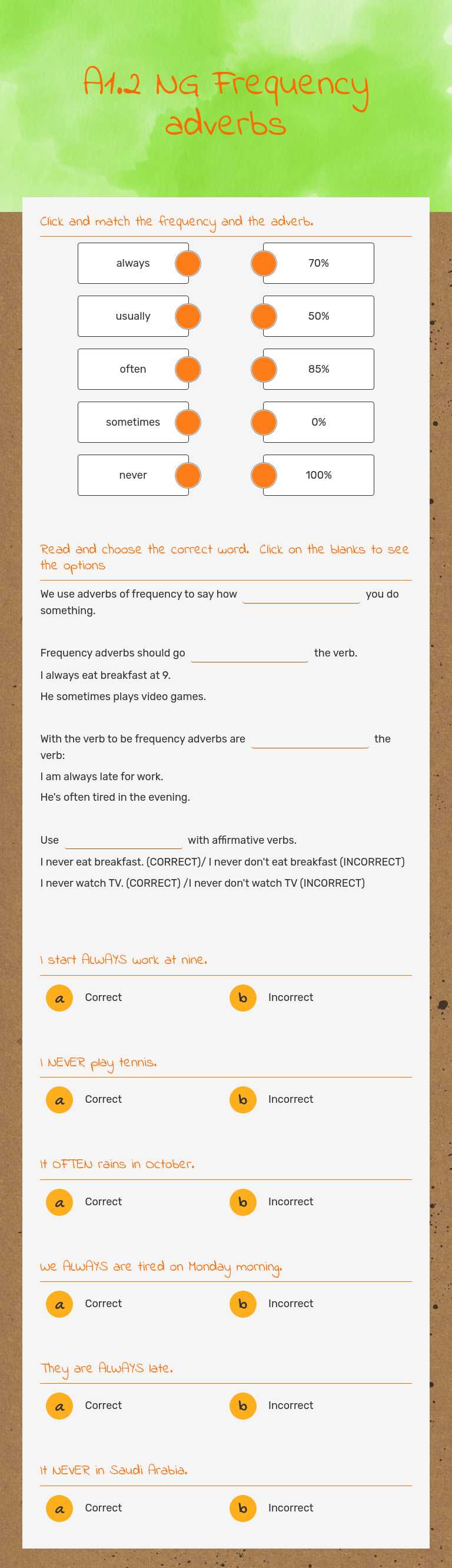 A1.2 NG Frequency adverbs worksheet preview image