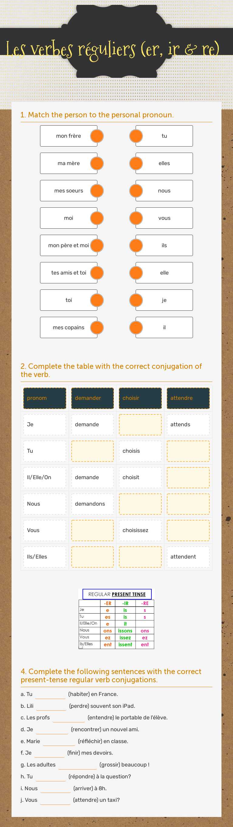Les verbes réguliers (er, ir & re) by Madame Brenton | Interactive ...