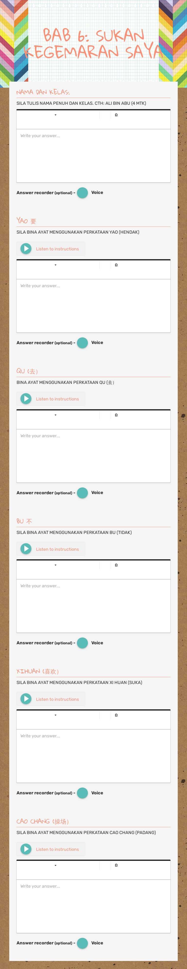 BAB 6: SUKAN KEGEMARAN SAYA worksheet preview image