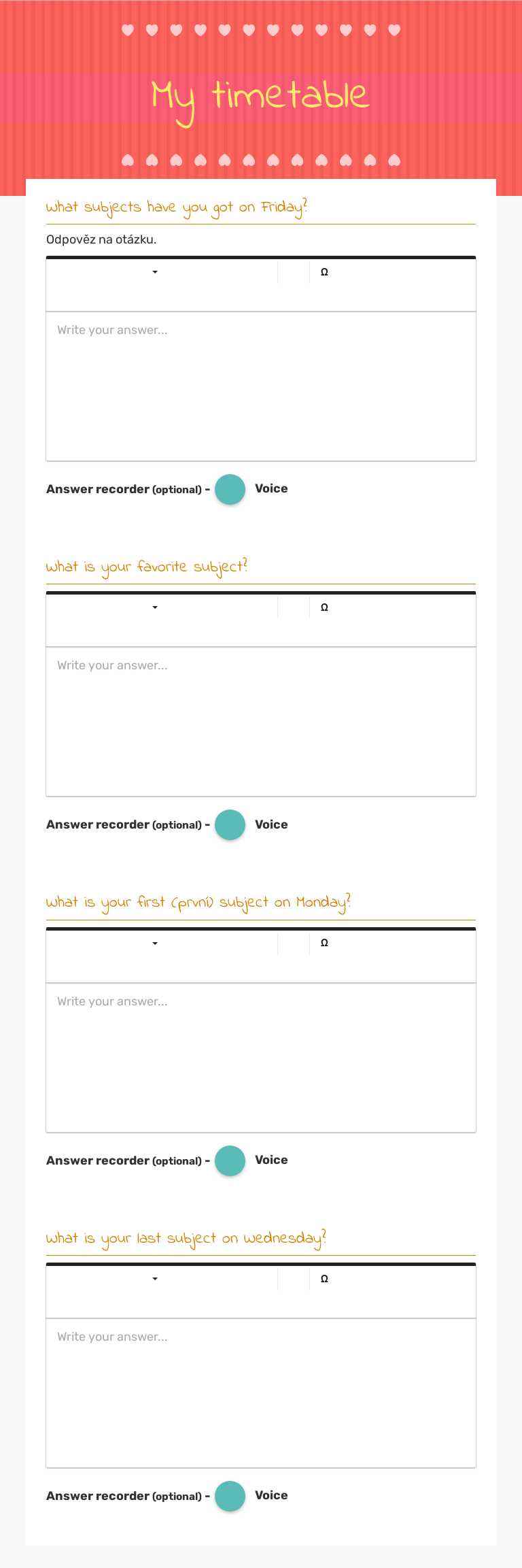 My timetable worksheet preview image
