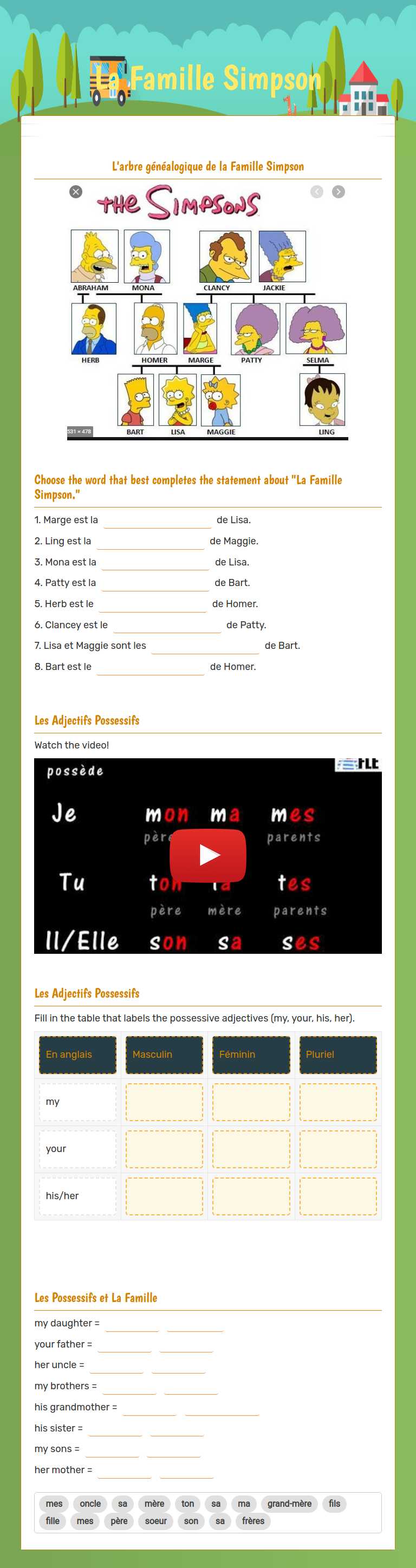 La Famille Simpson worksheet preview image
