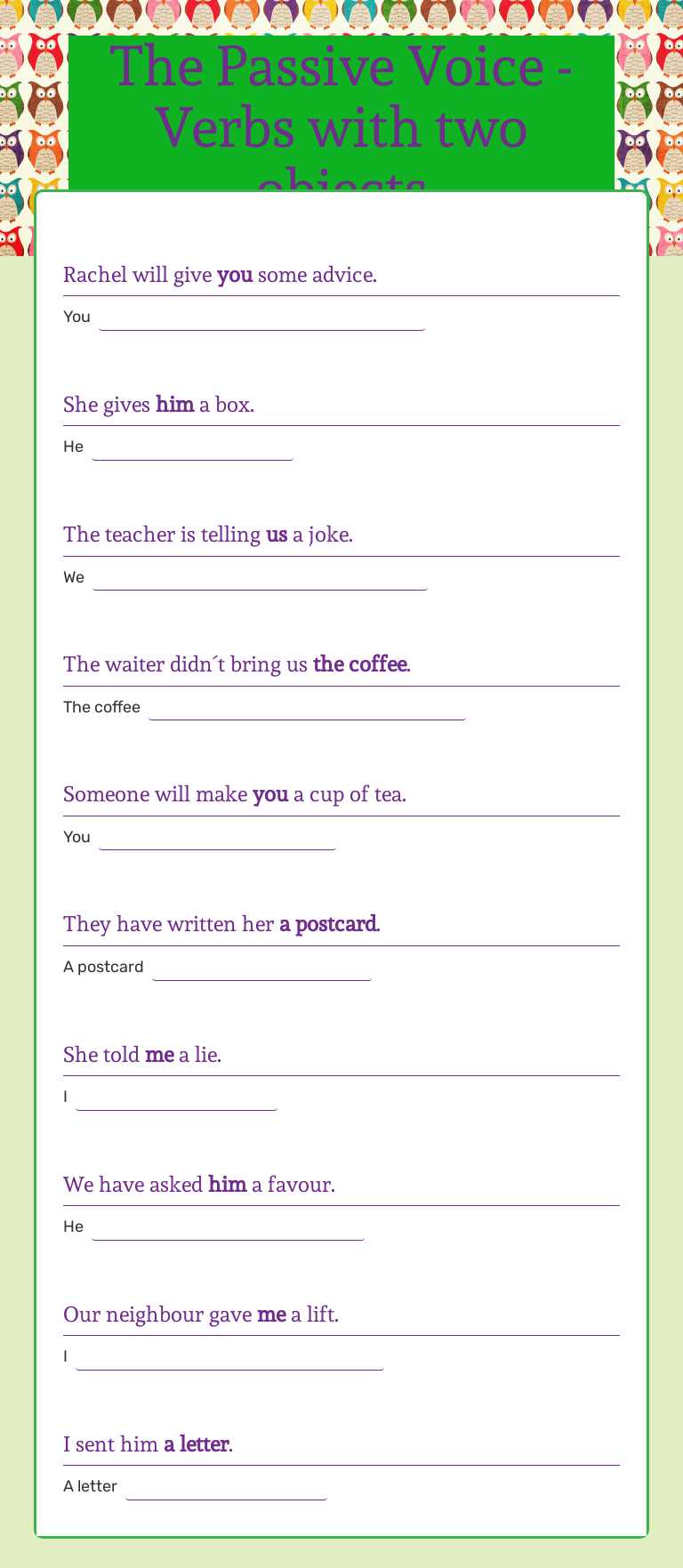 The Passive Voice - Verbs with two objects worksheet preview image