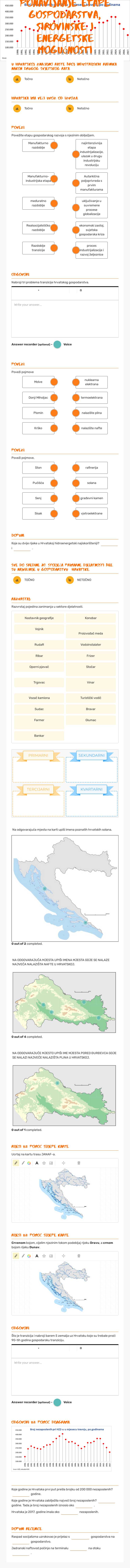 Ponavljanje etape gospodarstva, sirovinske i energetske mogućnosti Hrvatske worksheet preview image