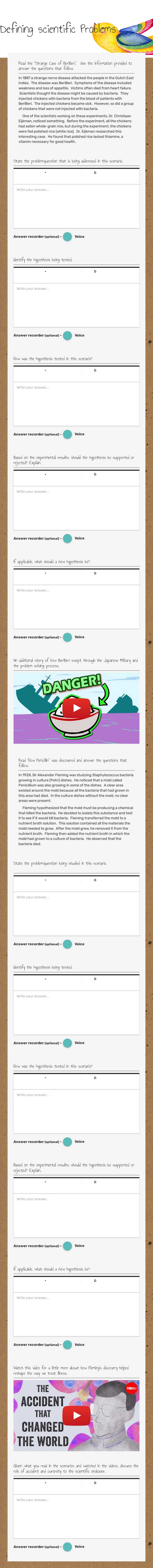 Defining scientific Problems worksheet preview image