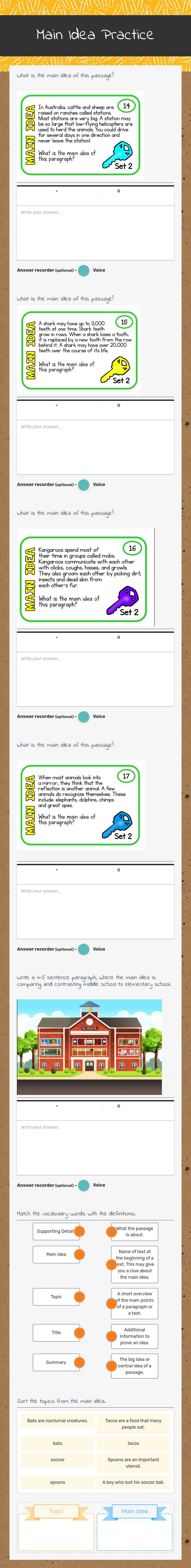 Main Idea Practice worksheet preview image