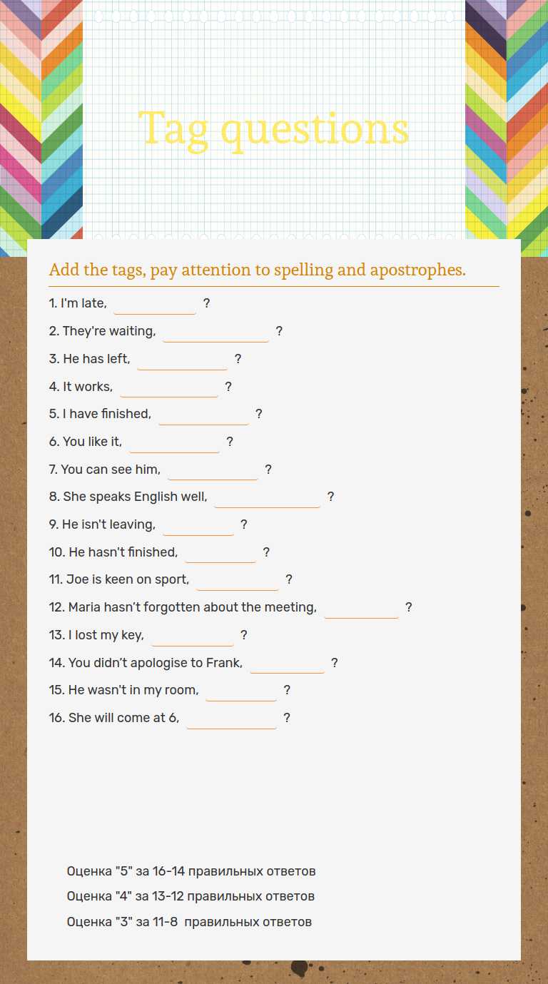 Tag questions worksheet preview image