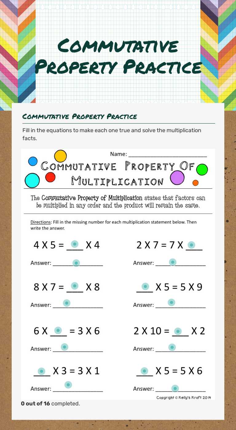 Commutative Property Practice worksheet preview image
