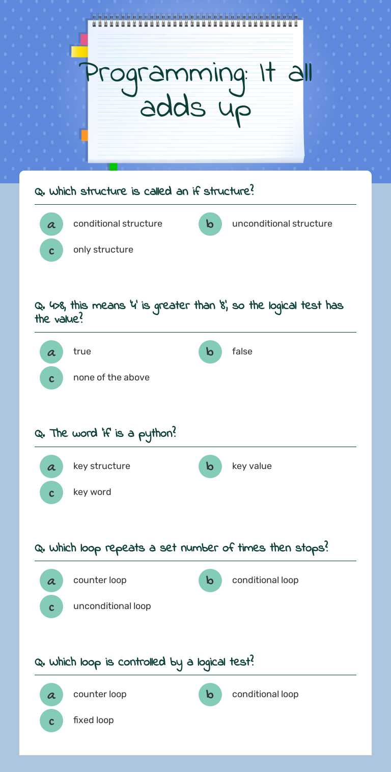 Programming: It all adds up Grade 7 worksheet preview