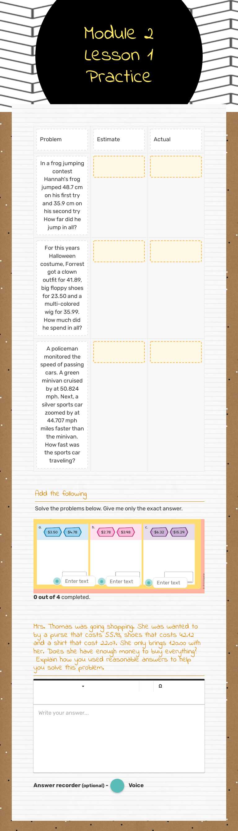 Module 2 Lesson 1 Practice by Jacquelyn Dahlin | Interactive Worksheet ...