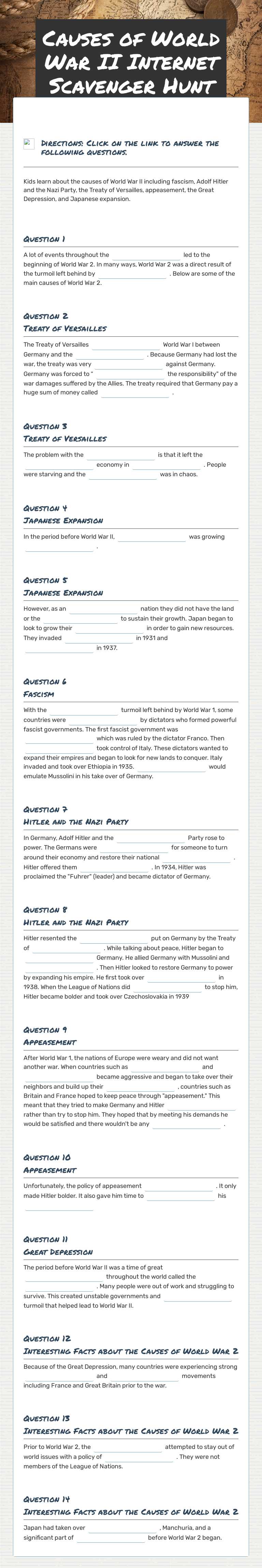 Causes of World War II Internet
Scavenger Hunt Grade 7 worksheet preview