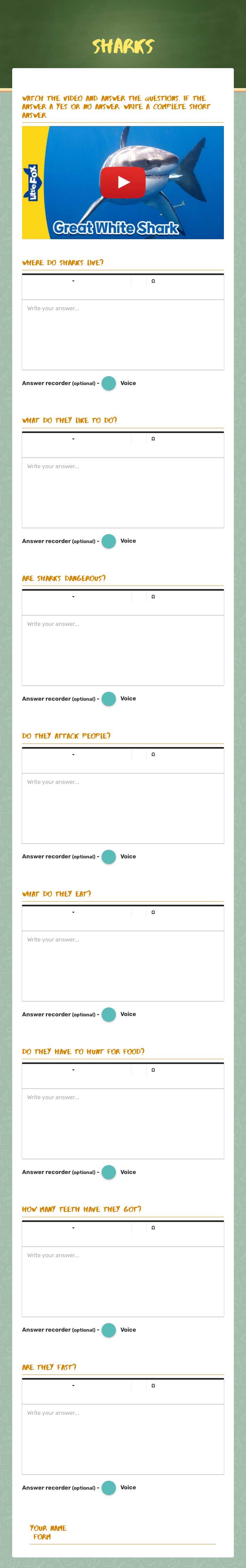 sharks worksheet preview image