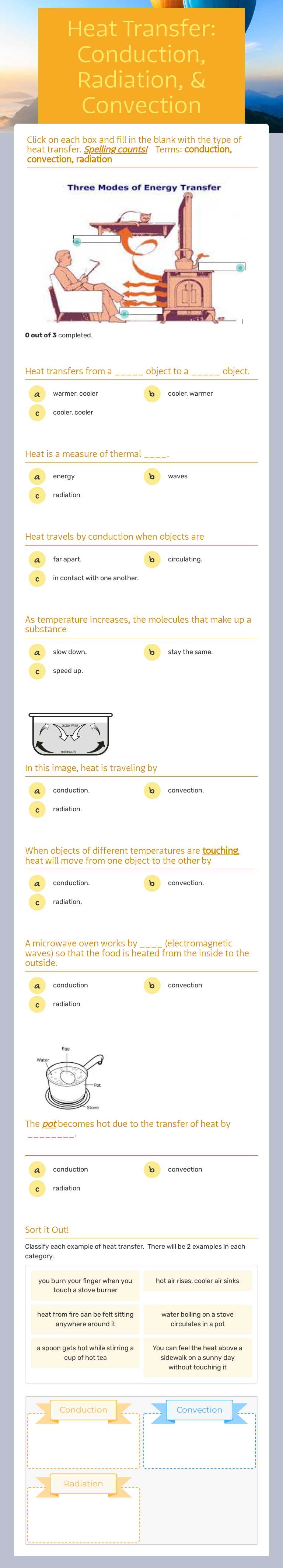 Heat Transfer: Conduction, Radiation, & Convection worksheet preview image