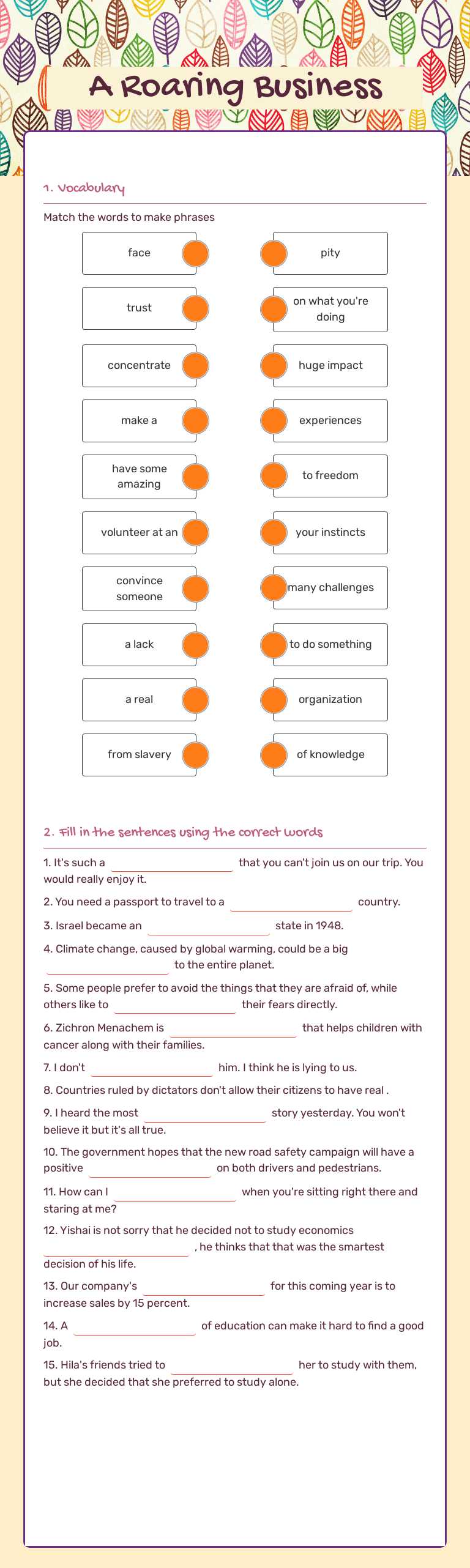 A Roaring Business Grade 11 worksheet preview
