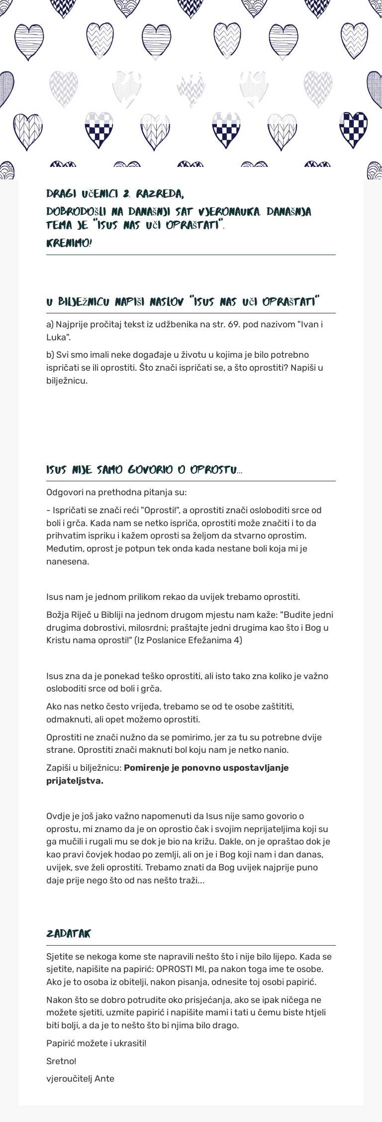 Isus nas uči opraštati worksheet preview image