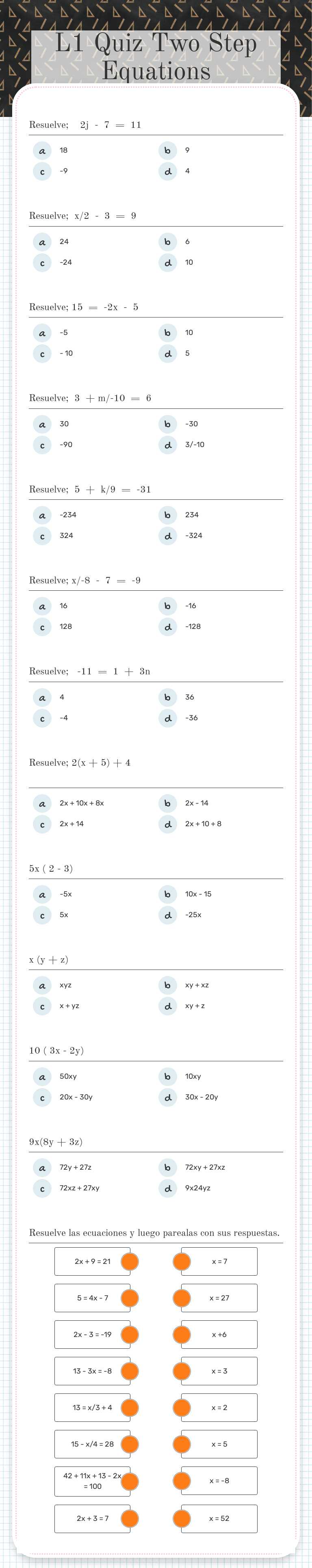 L1 Quiz                               
 Two Step Equations worksheet preview image