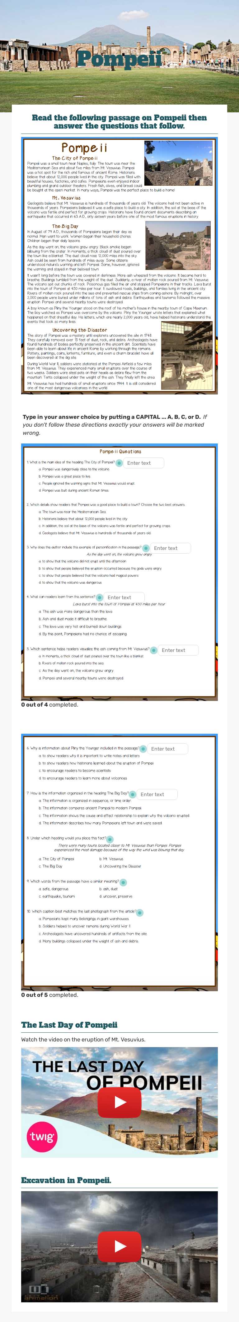 Pompeii worksheet preview image