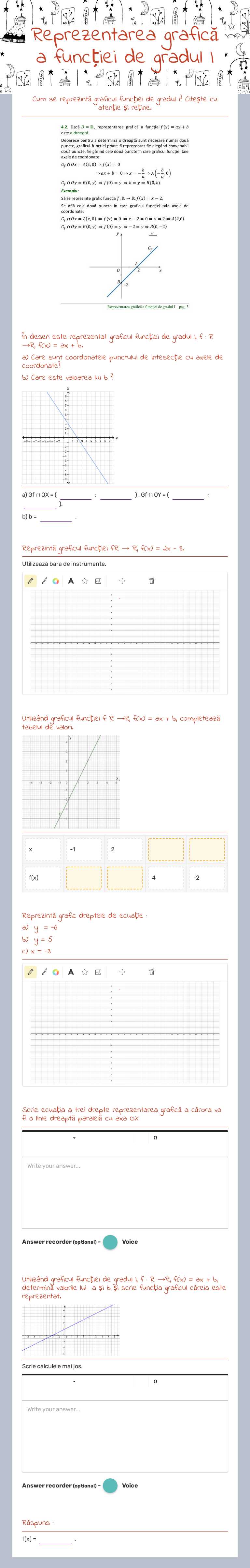 Reprezentarea grafică a funcției de gradul I worksheet preview image