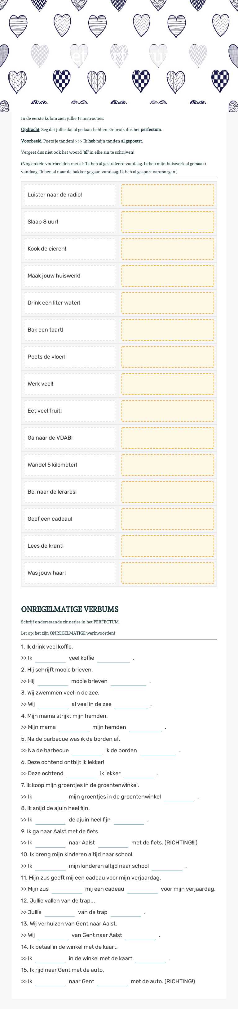 Het perfectum worksheet preview image