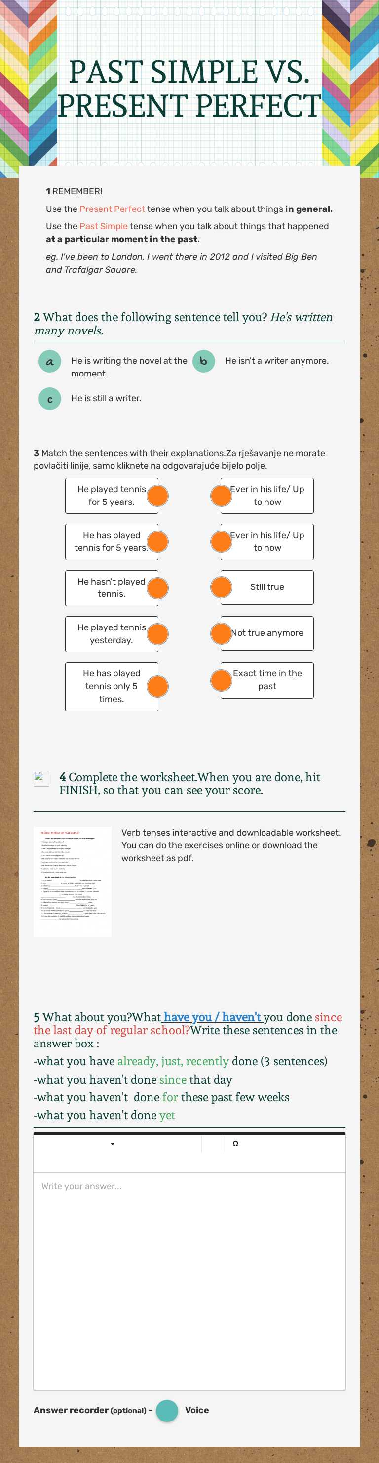 PAST SIMPLE VS.  PRESENT PERFECT worksheet preview image