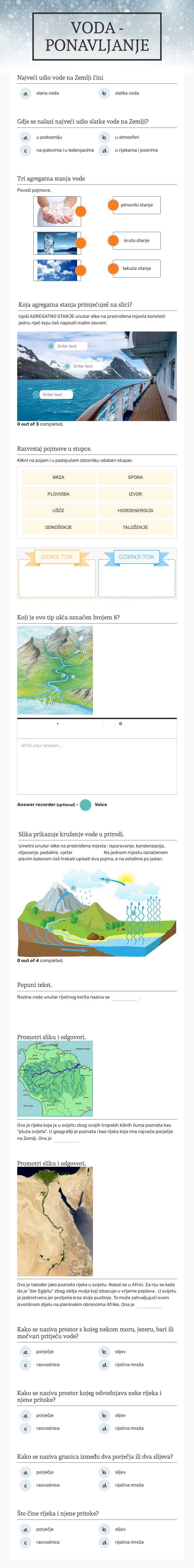 VODA - PONAVLJANJE Grade 5 worksheet preview