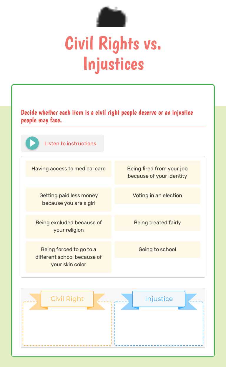 Civil Rights vs. Injustices worksheet preview image