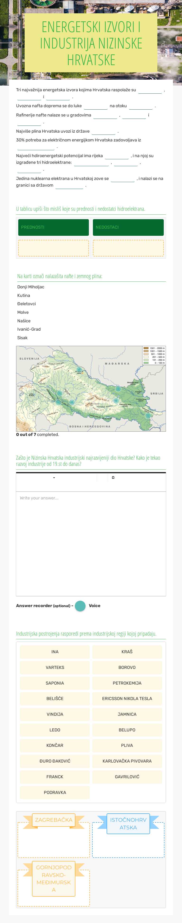 ENERGETSKI IZVORI I INDUSTRIJA NIZINSKE HRVATSKE worksheet preview image