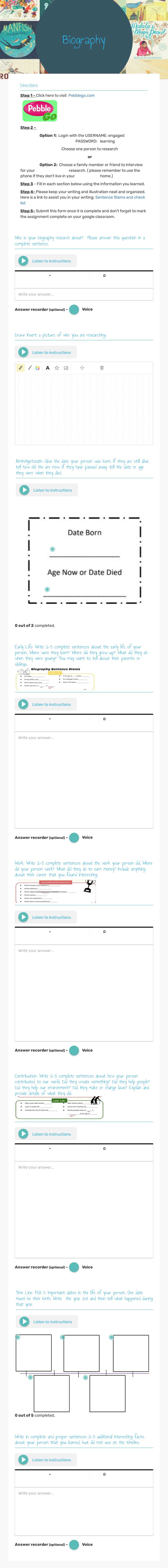 Biography worksheet preview image