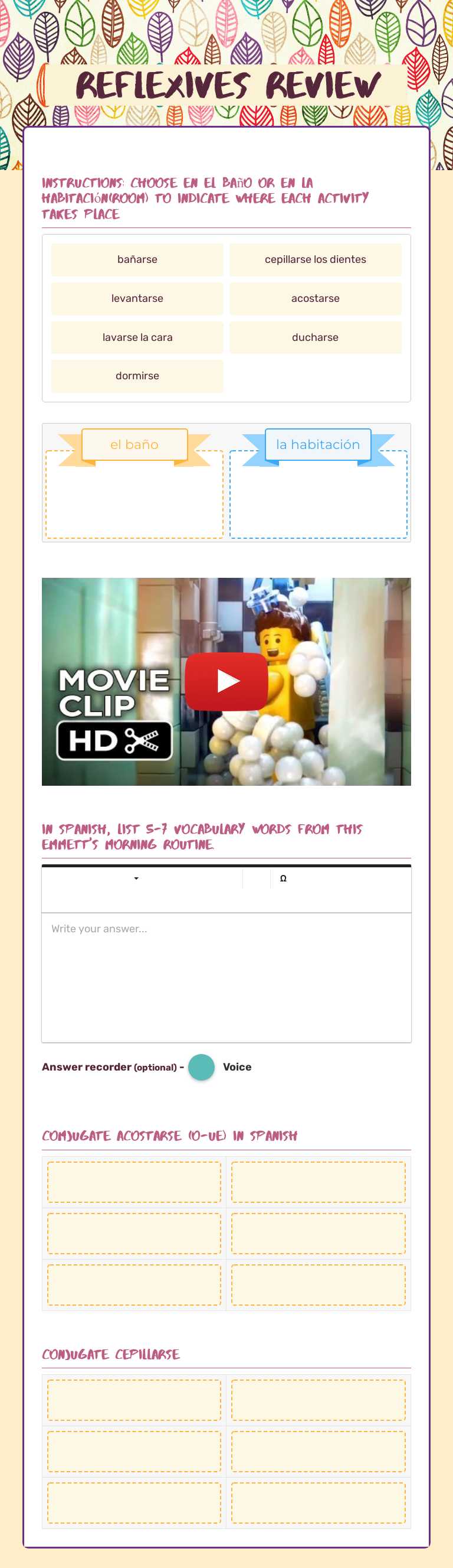 Reflexives Review worksheet preview image