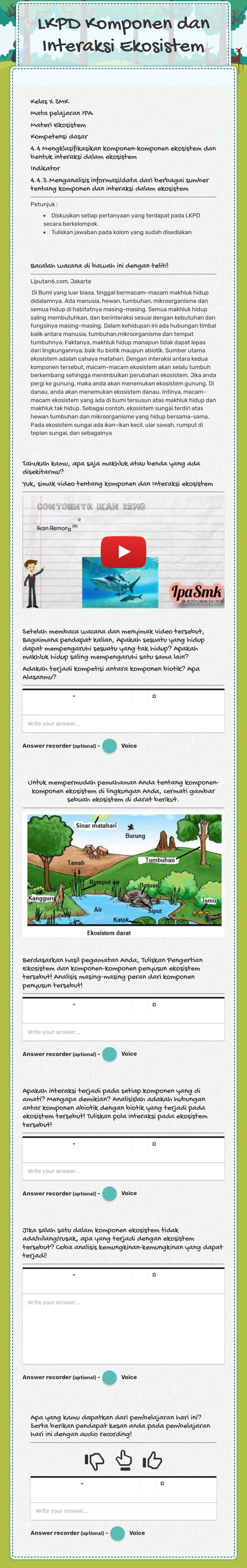 LKPD Komponen dan Interaksi Ekosistem worksheet preview image